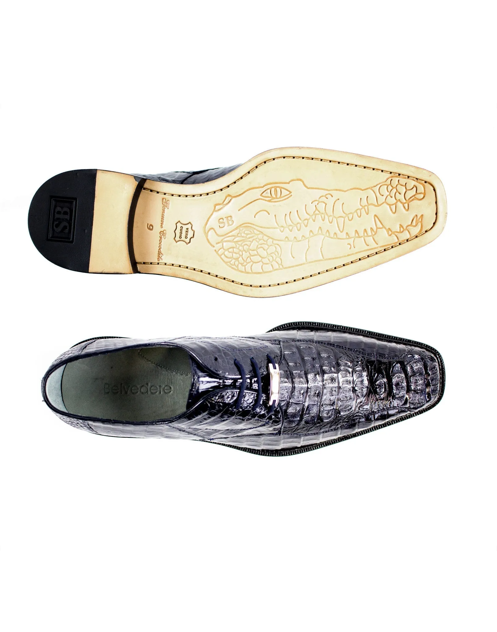 Belvedere - Chapo, Genuine Hornback Crocodile Dress Shoe - Navy - 1465