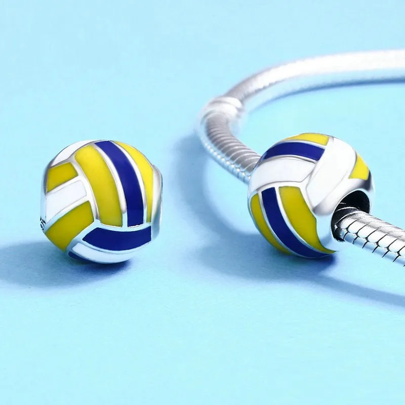 Blue, White & Yellow Enamel Volleyball Charm 925 Sterling Silver