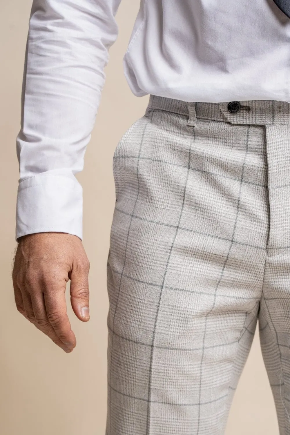 Cavani Radika Light Grey Check Tweed Trousers