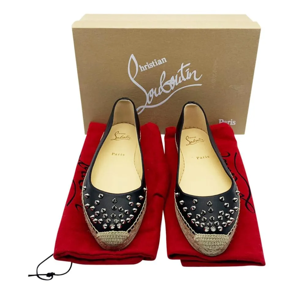 Christian Louboutin Black Aliochette Glitter Espadrille Flats