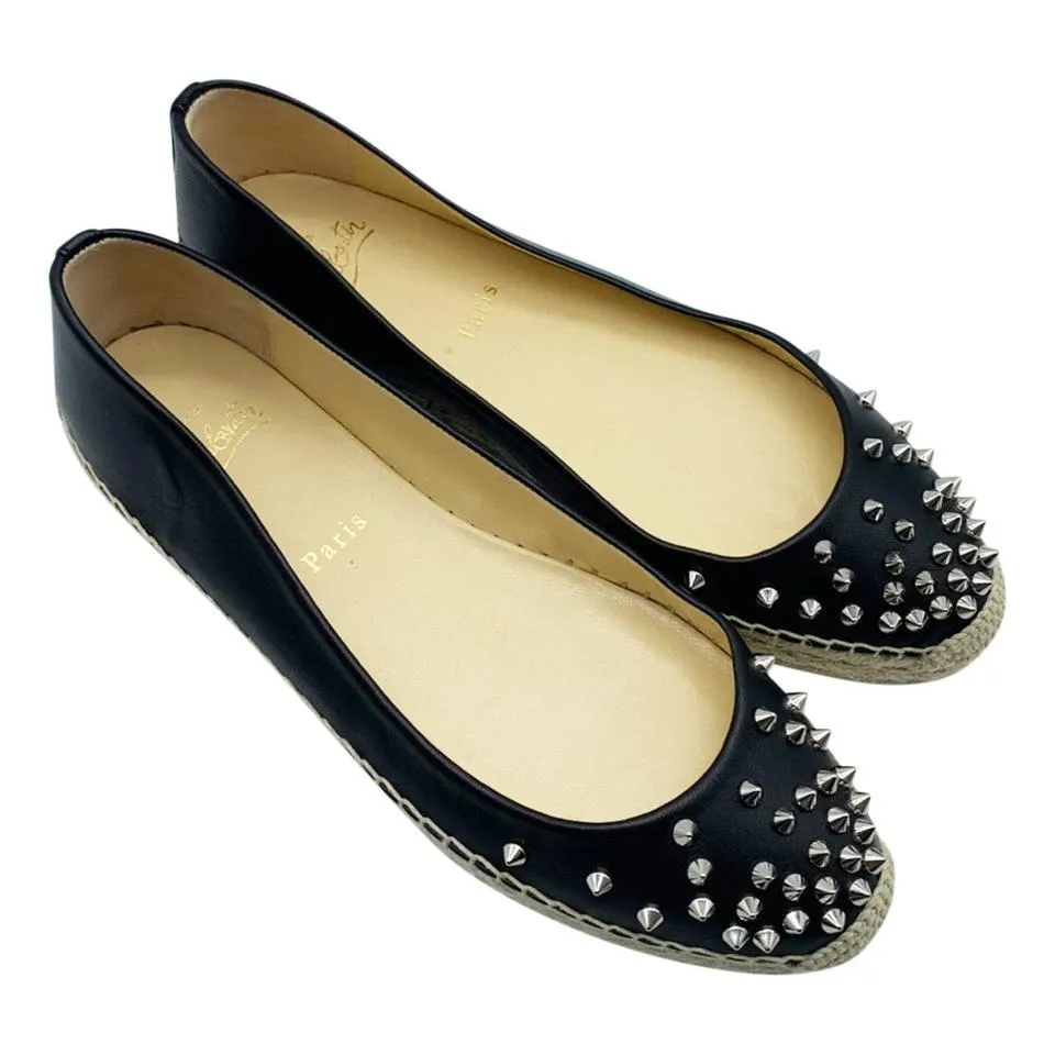 Christian Louboutin Black Aliochette Glitter Espadrille Flats