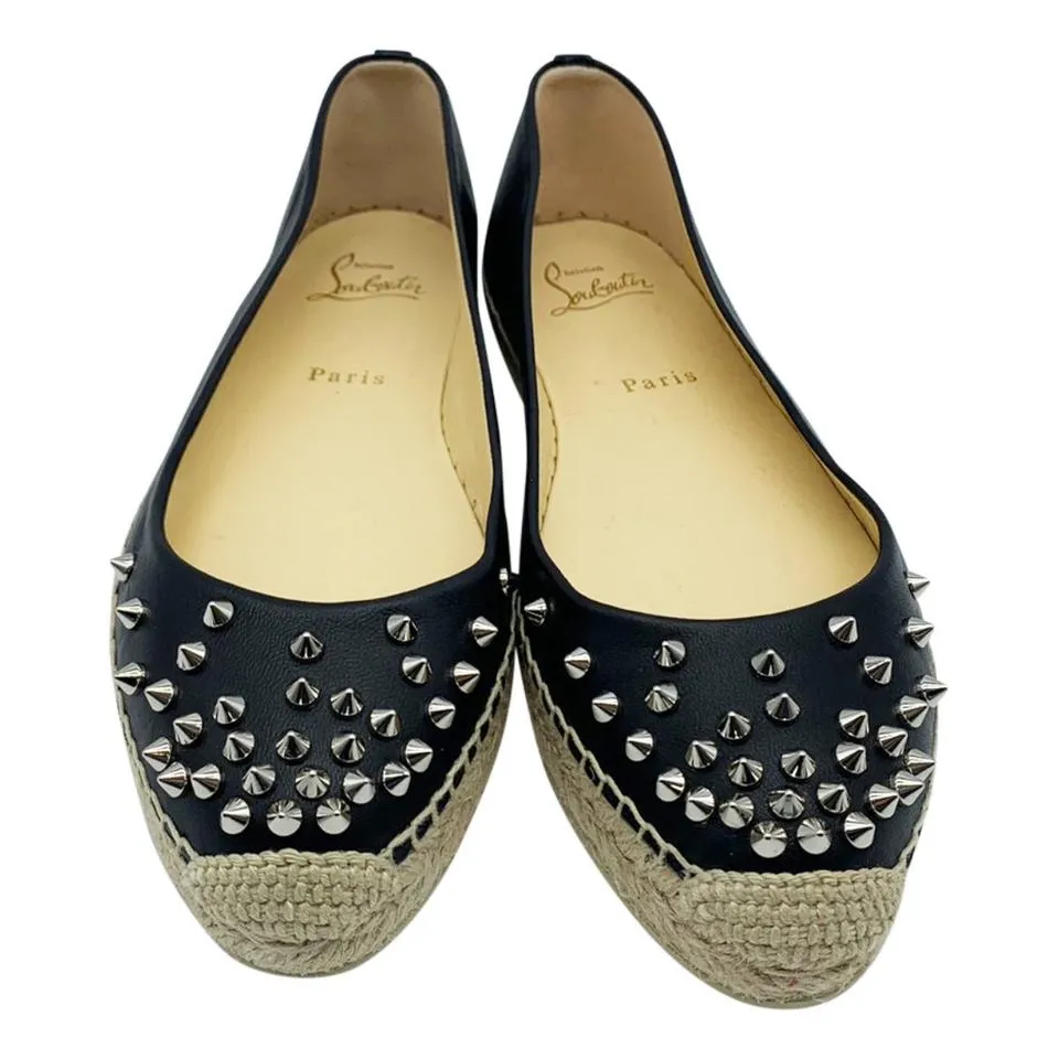 Christian Louboutin Black Aliochette Glitter Espadrille Flats