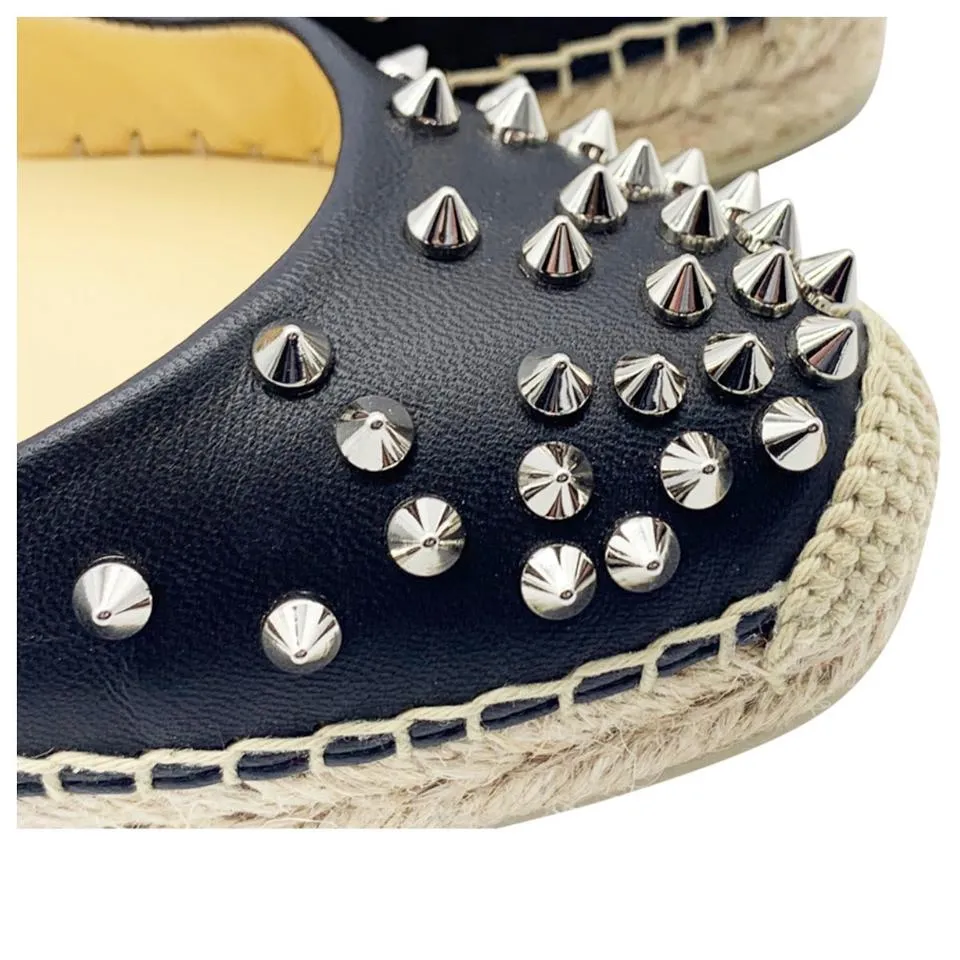 Christian Louboutin Black Aliochette Glitter Espadrille Flats