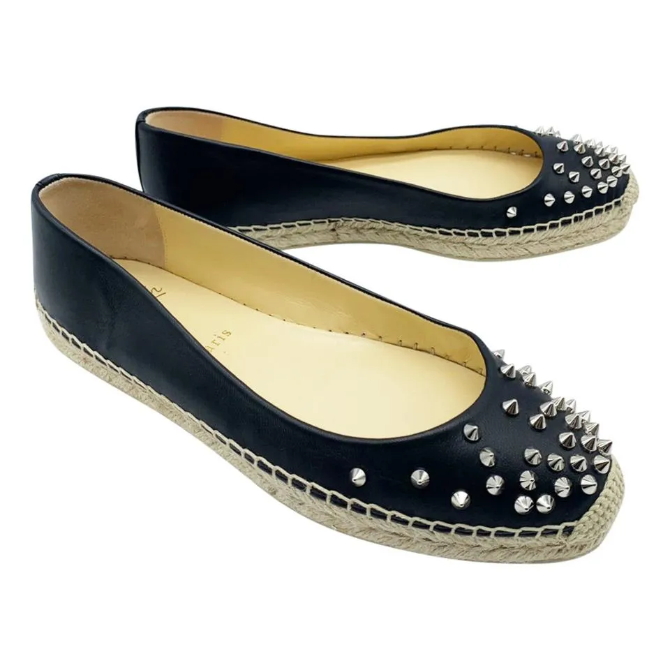 Christian Louboutin Black Aliochette Glitter Espadrille Flats