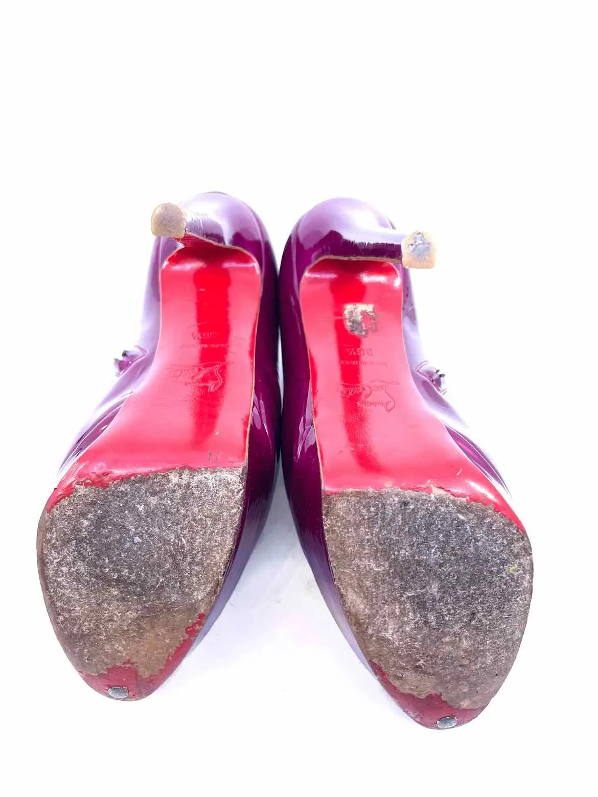 CHRISTIAN LOUBOUTIN Size 6.5 Magenta Patent Leather Iridescent Ankle Boot