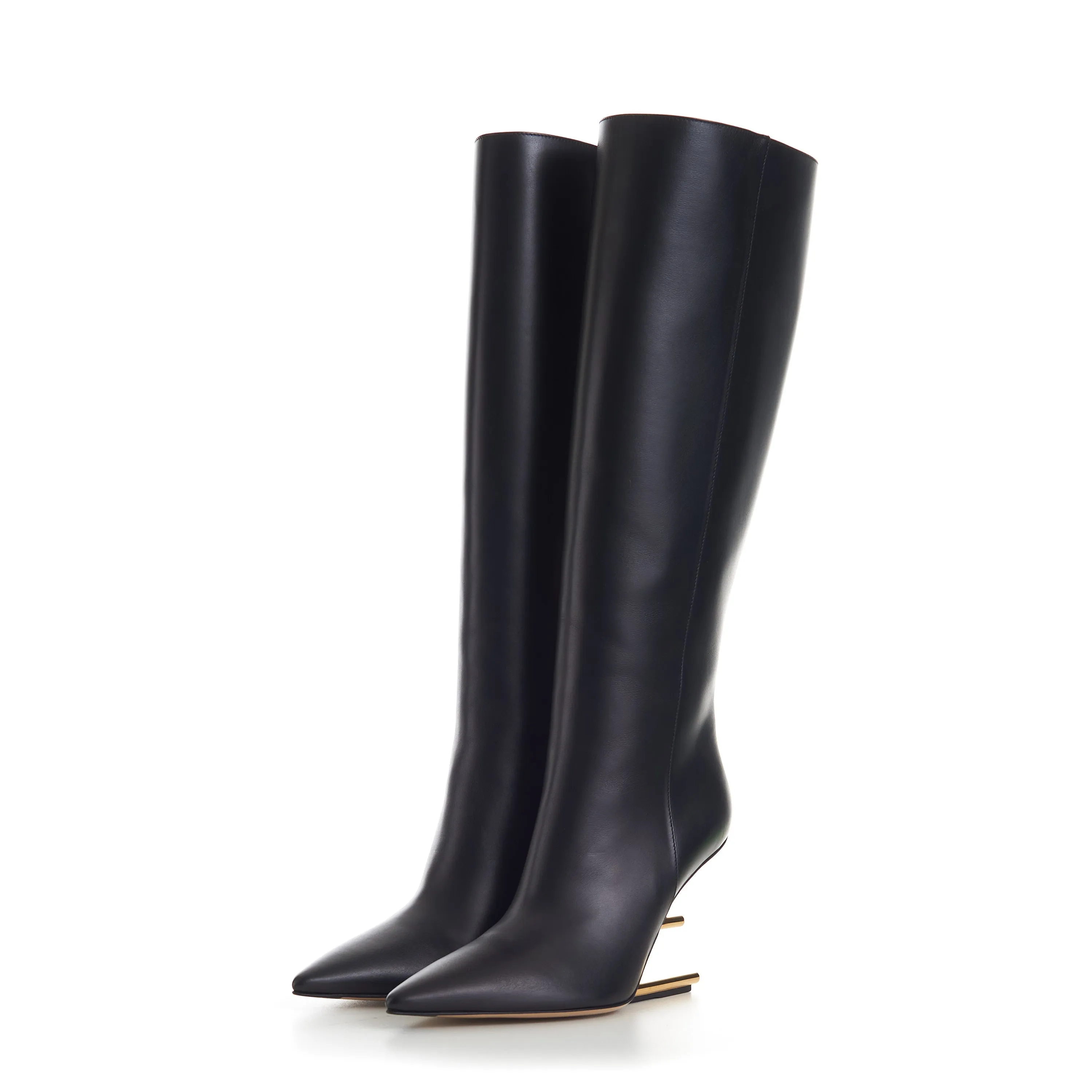 First Black Leather  High-Heeled Boots - O'lock Zip Pull