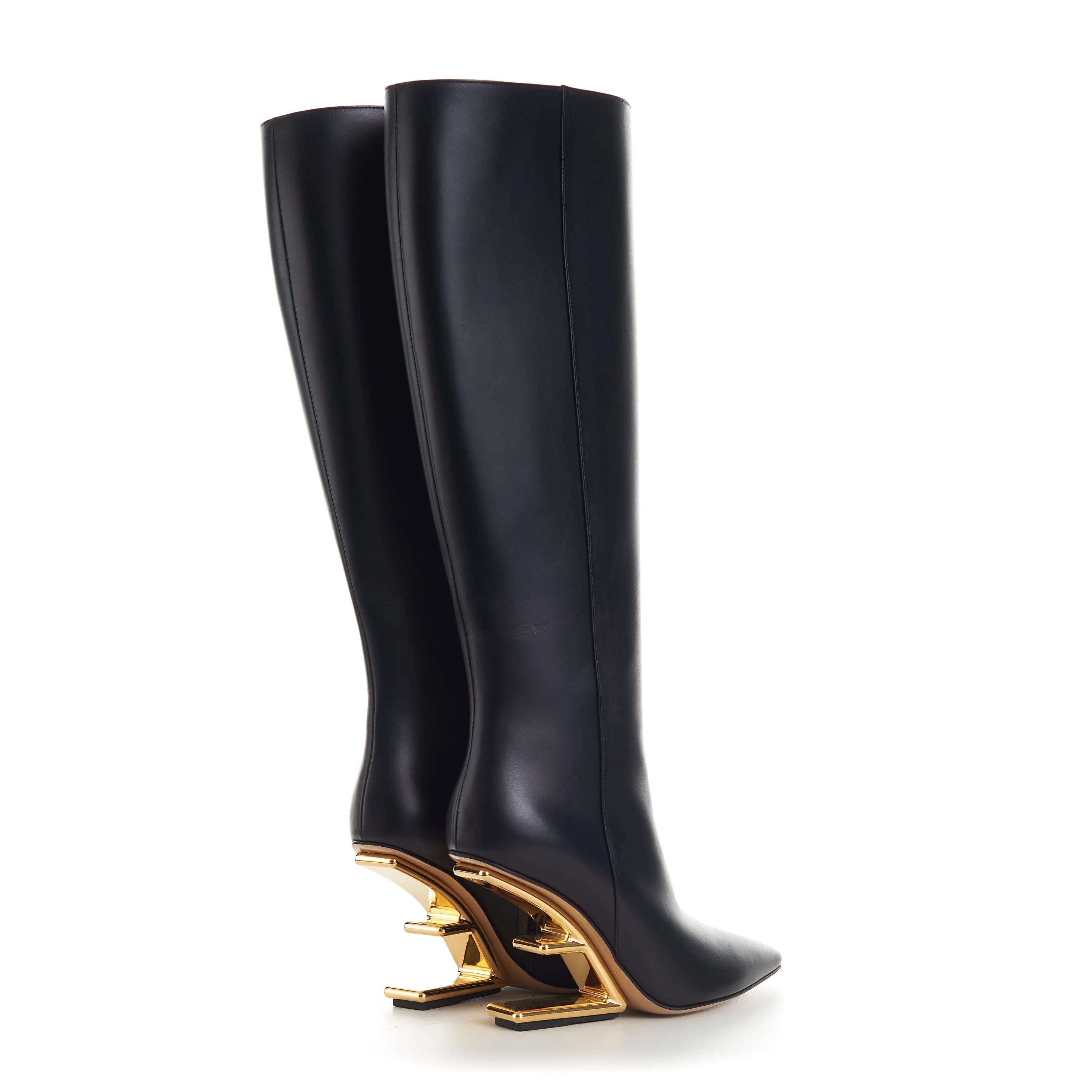 First Black Leather  High-Heeled Boots - O'lock Zip Pull