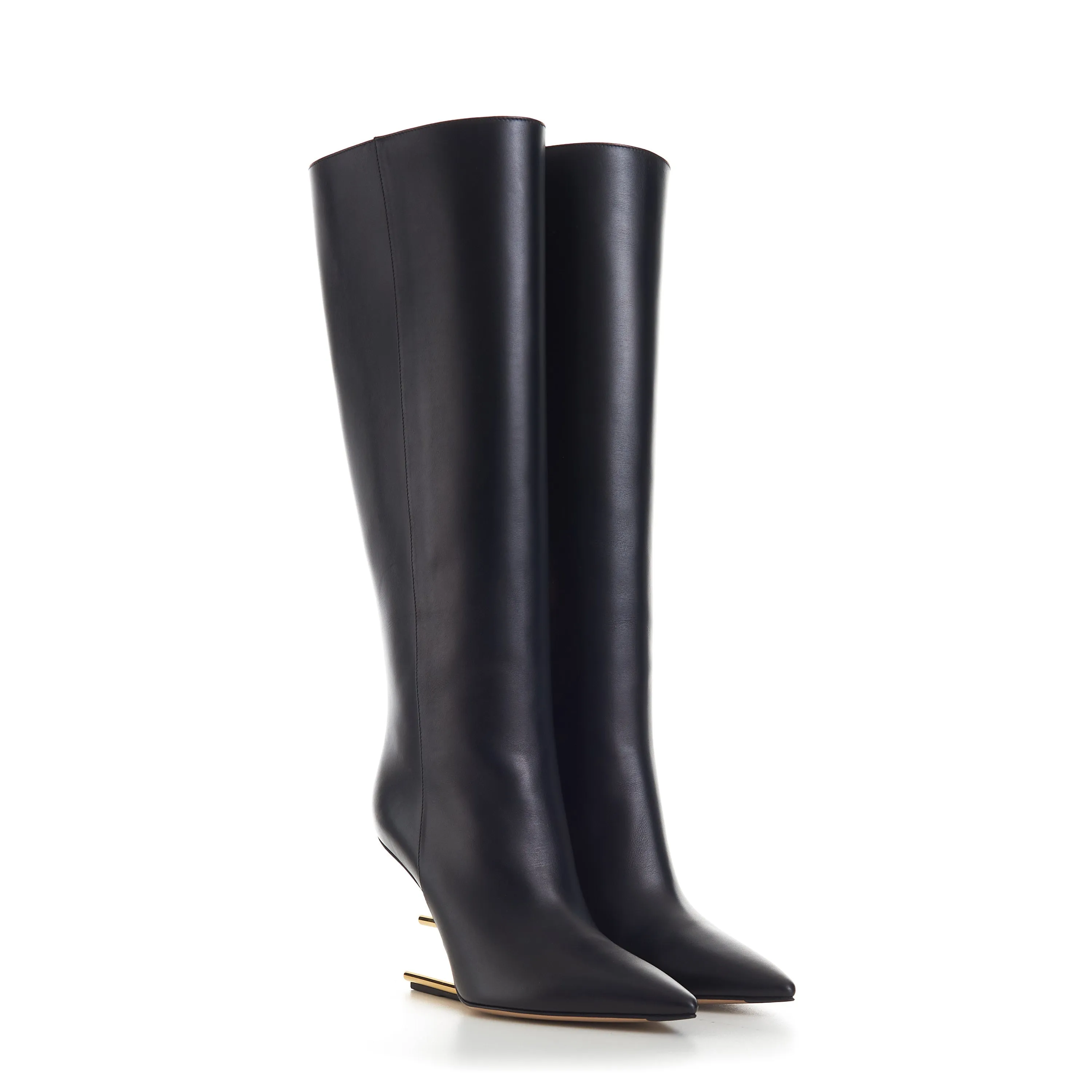 First Black Leather  High-Heeled Boots - O'lock Zip Pull