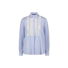 Gaudì long-sleeved women's shirt with white light blue striped lace