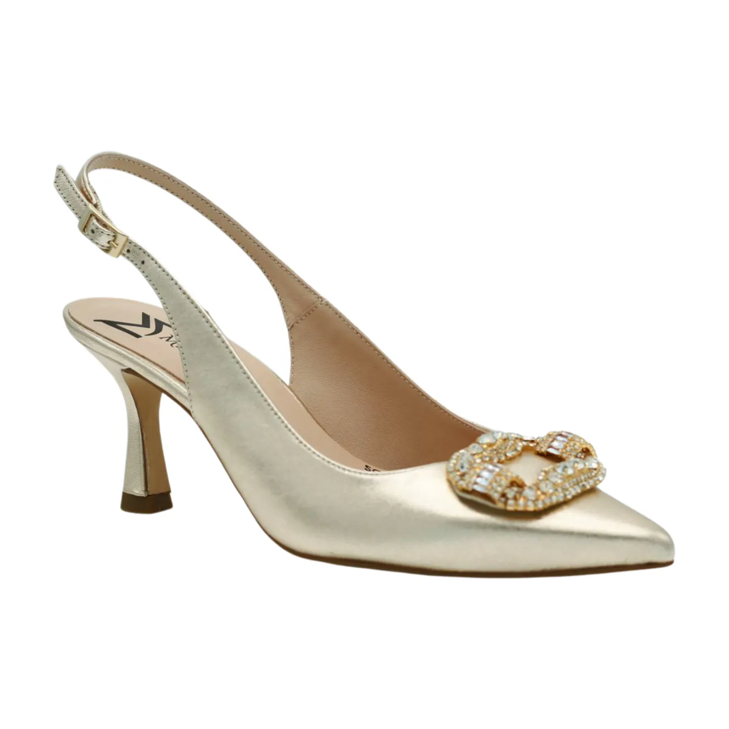 MARIAN Gold Leather Slingback with  Diamante Buckle