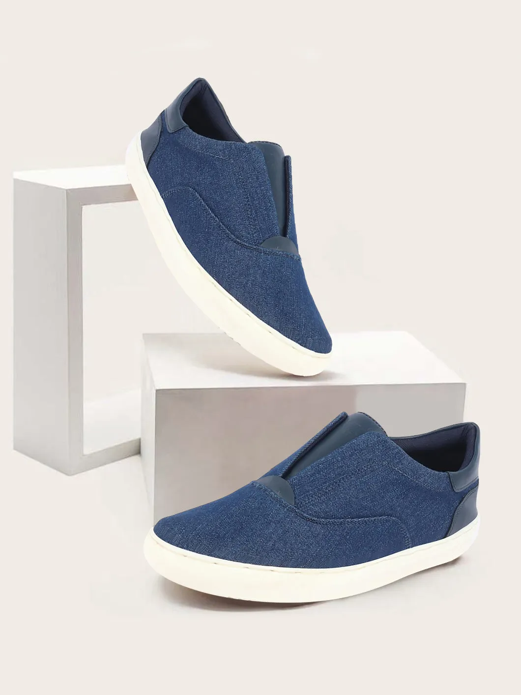 Men Navy Blue Classic Upper Denim Comfort No Touch Slip On Canvas Sneakers Shoes