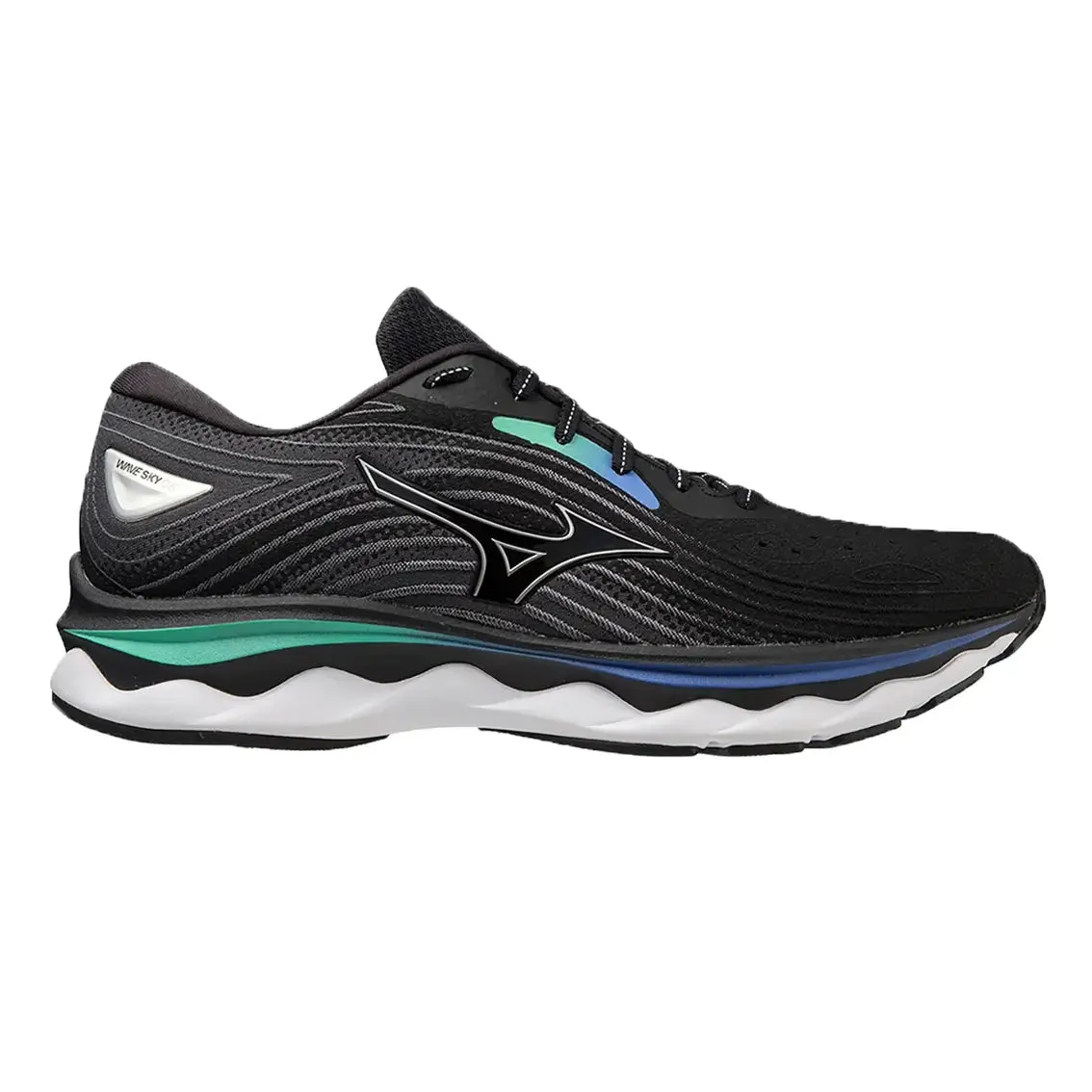 Mens Mizuno Wave Sky 6 - Black / Silver / Biscay Green