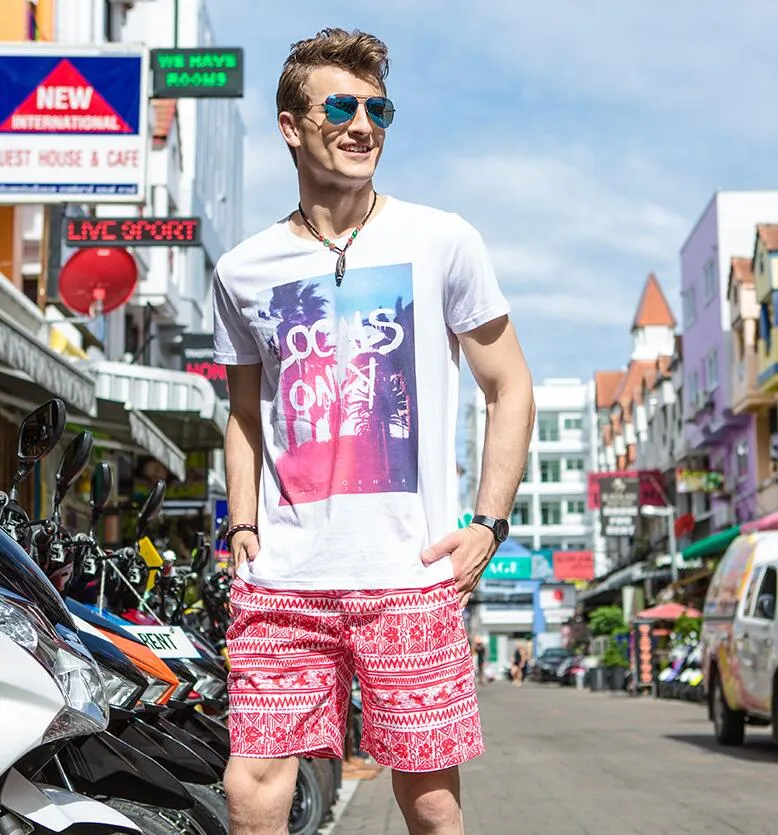 Men's Red White Beach Board Shorts