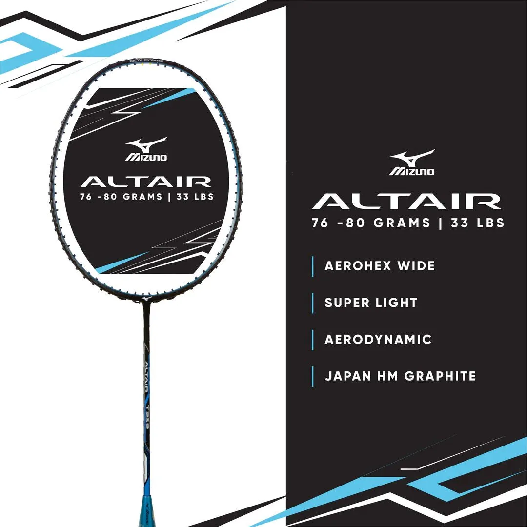 Mizuno Altair T329 Badminton Racket (Unstrung) 5U - Black/Steel Blue/White