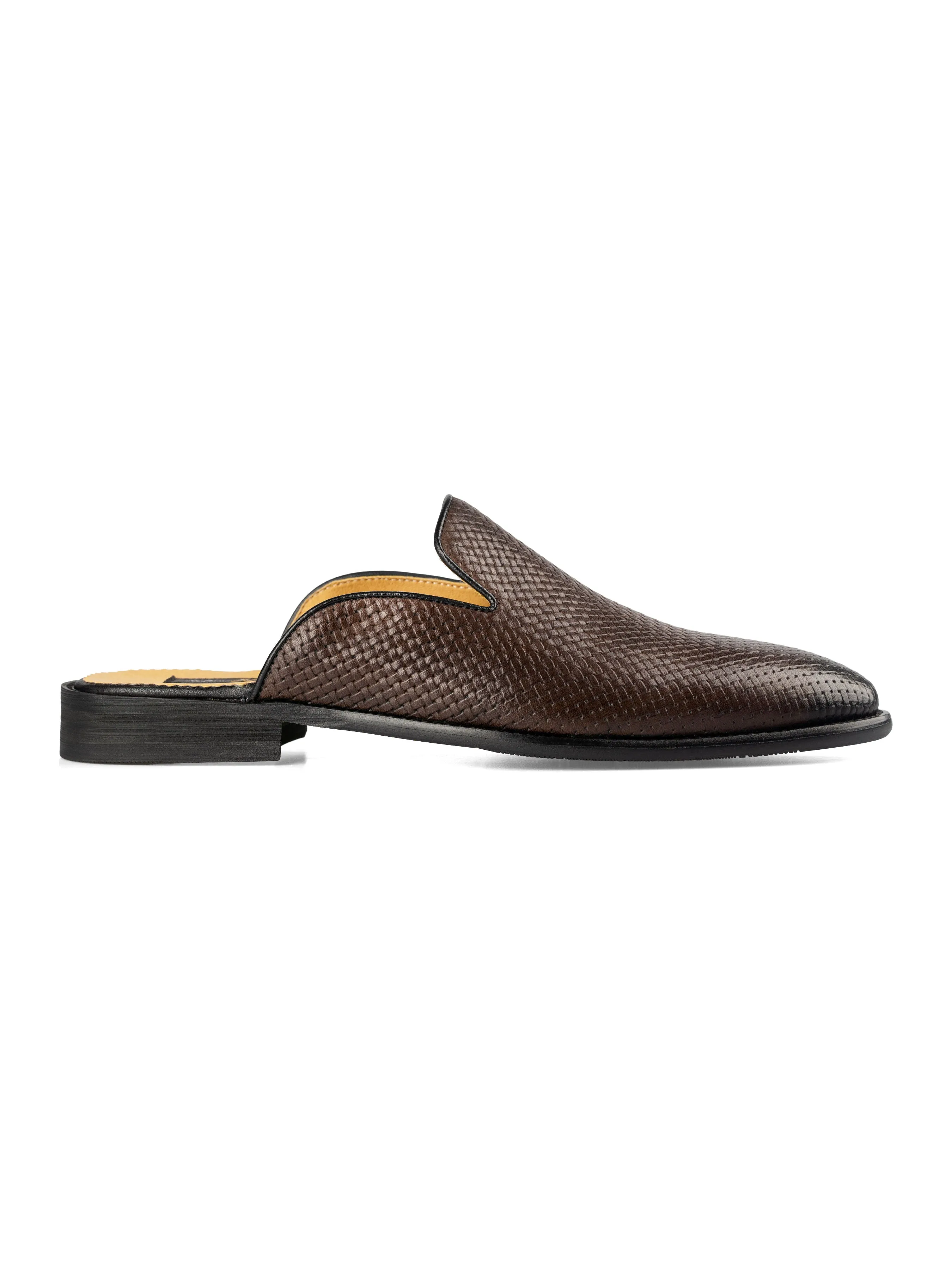 Mules - Dark Brown Woven Leather