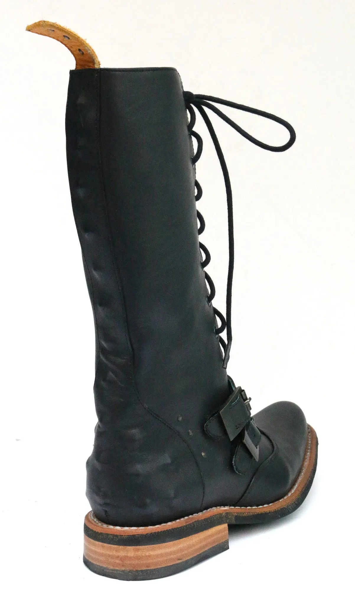 No.1036 TARMAC tall buckle lace boot Black