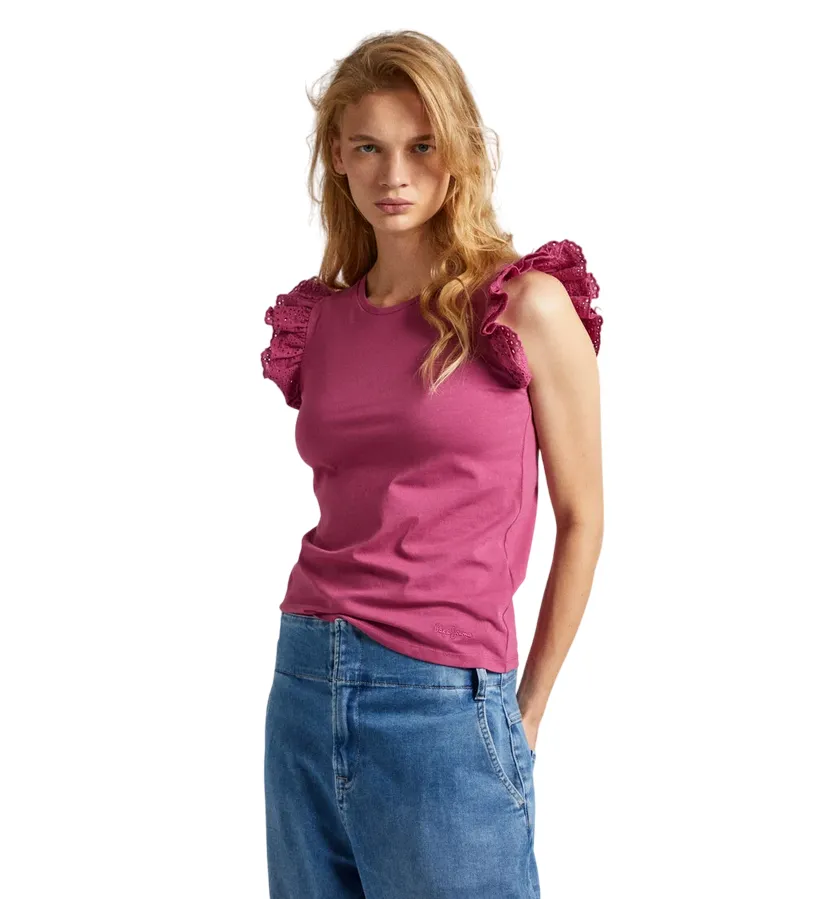 Pepe Jeans t-shirt with short ruffle sleeves Lindsay PL505849 363 pink