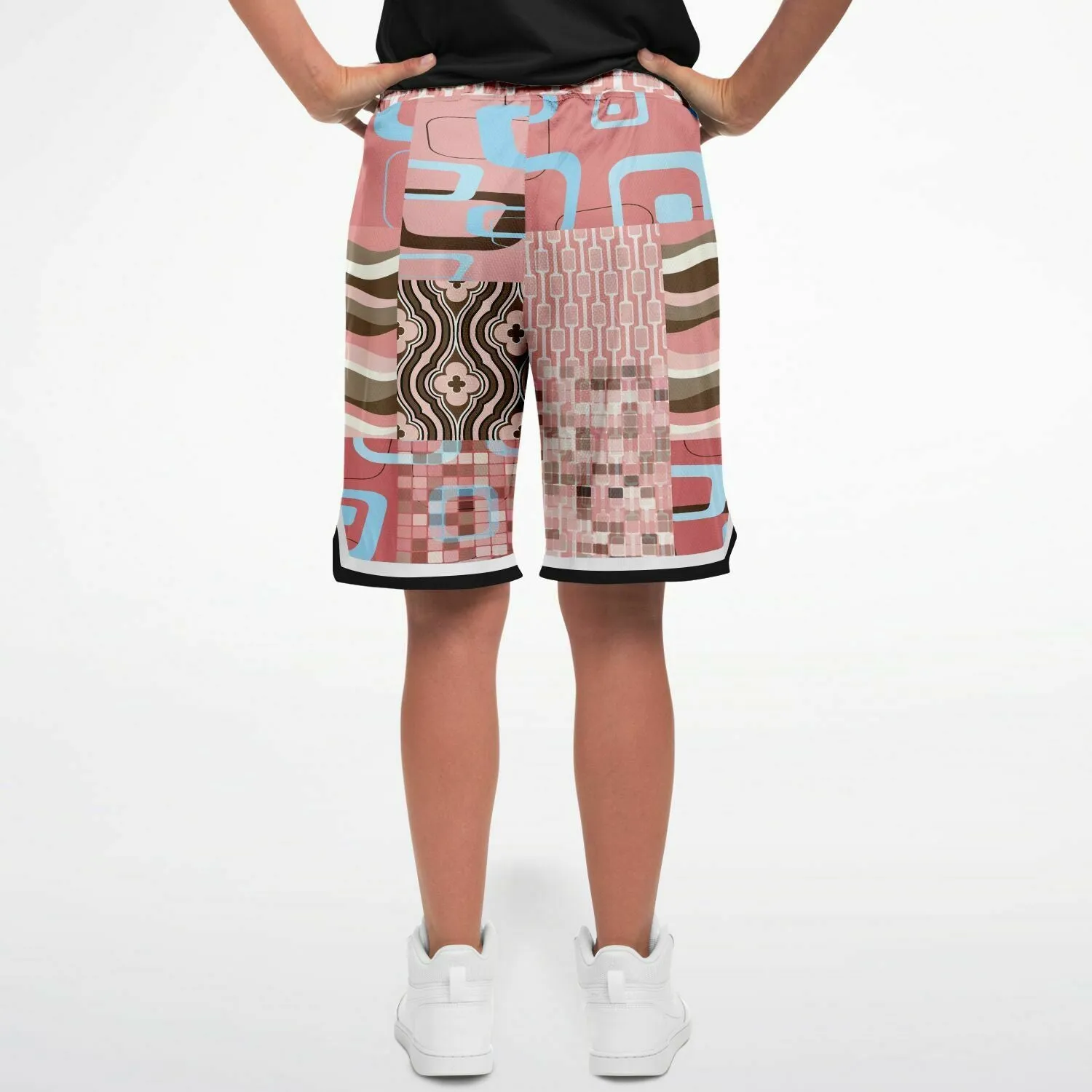 Pink Geo Patchwork Basketball Shorts