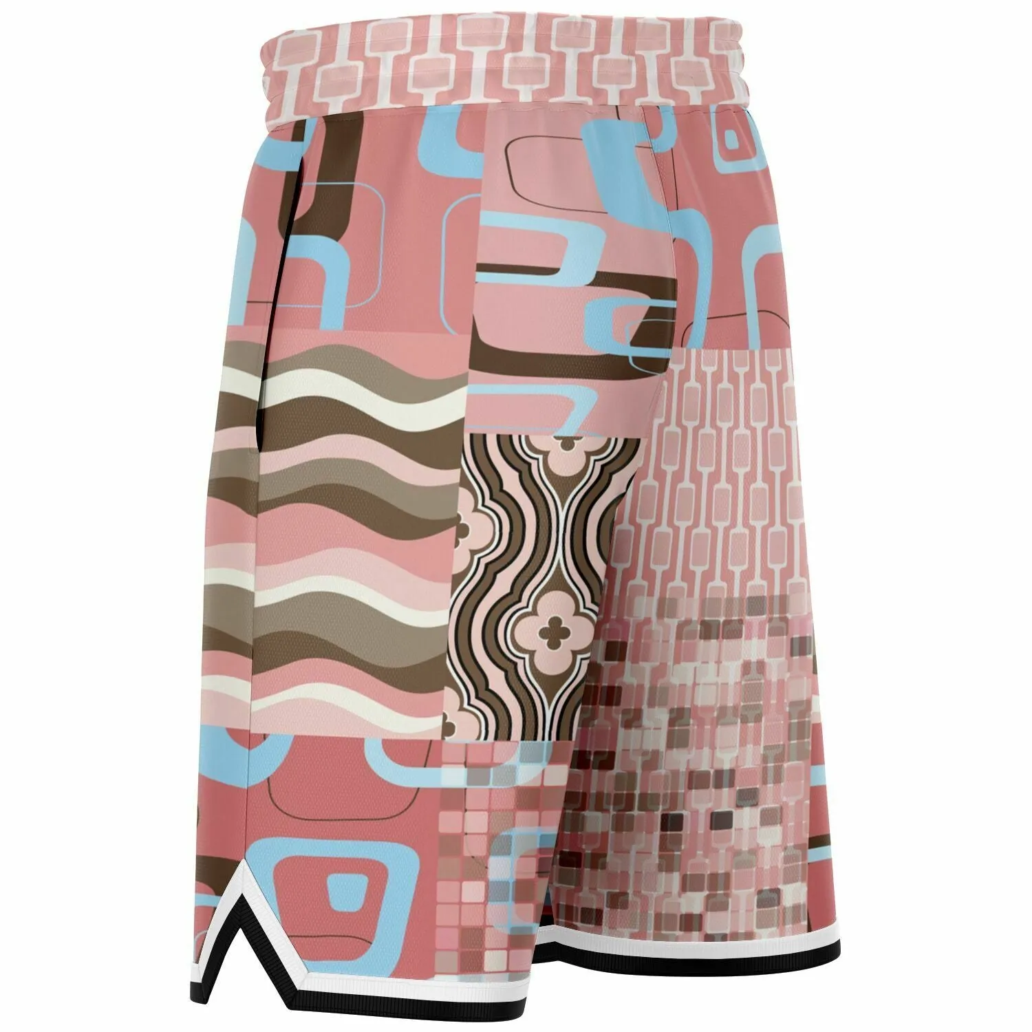 Pink Geo Patchwork Basketball Shorts