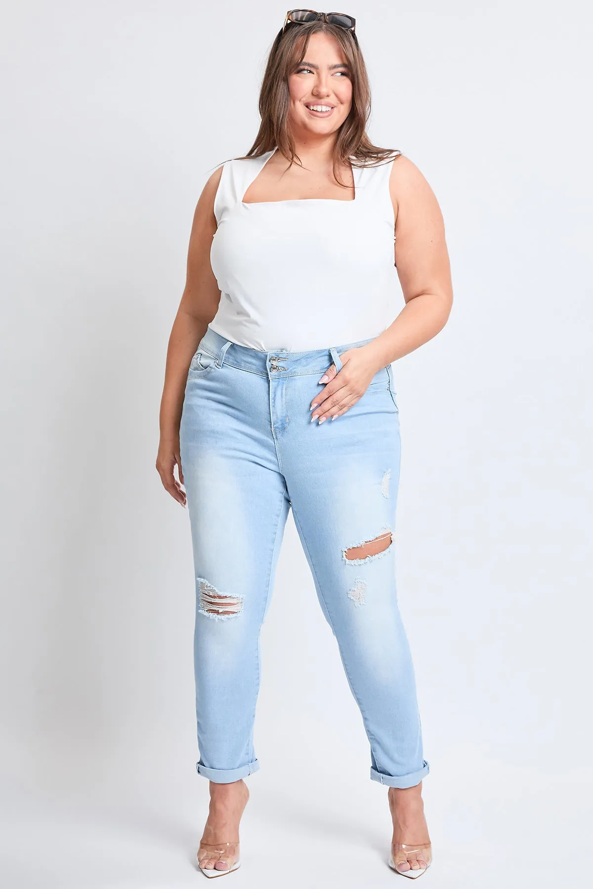 Plus Size Women's WannaBettaButt Cuffed Ankle Jeans-Sale