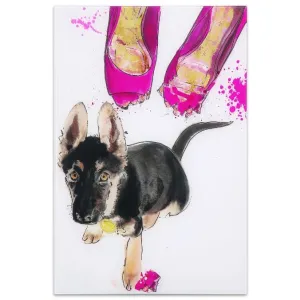 "Oh Oh" Frameless Free Floating Tempered Glass Panel Graphic Dog Wall Art