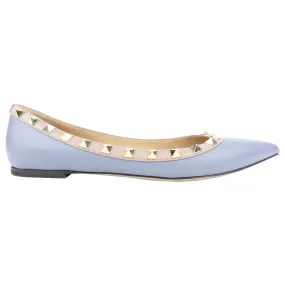 Valentino Garavani Blue Leather Rockstud Pointed Ballerina Flats - 38 EU