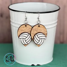 Volleyball Hand Painted Wood Dangle Earrings