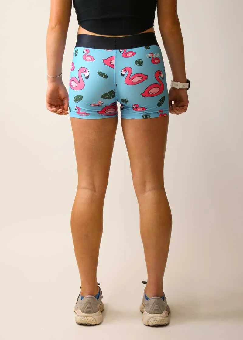 Women's Blue Flamingo 3" Compression Shorts