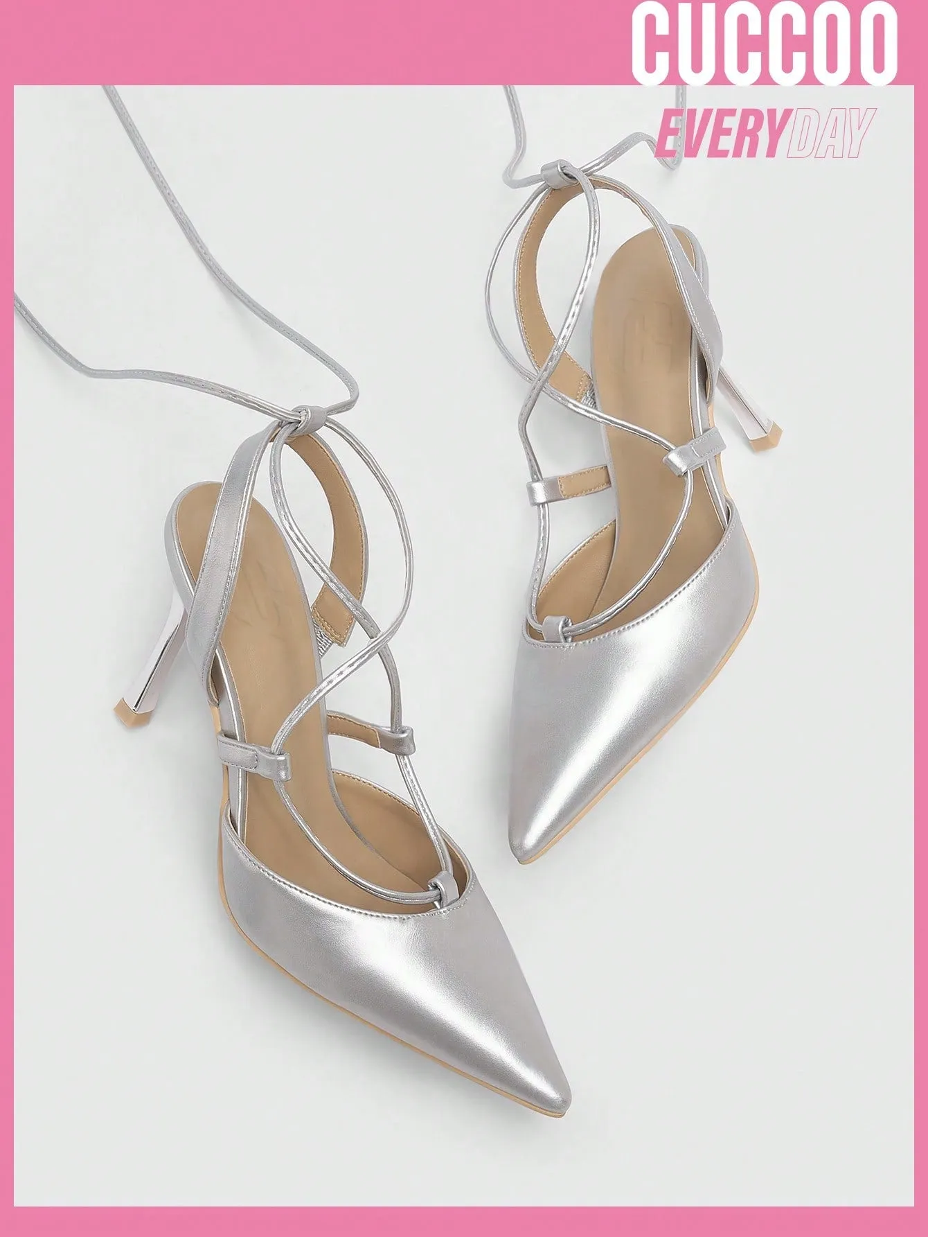 Women's Sexy Silver High Heel Pointed Toe Cut-Out Ankle Strap Pumps