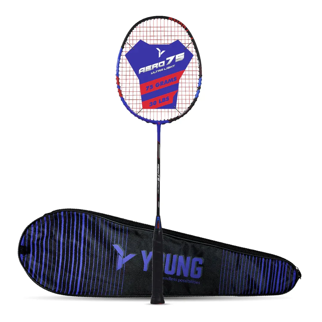 Young Aero 75 Ultralight Badminton Racket (Strung) | Black/Blue