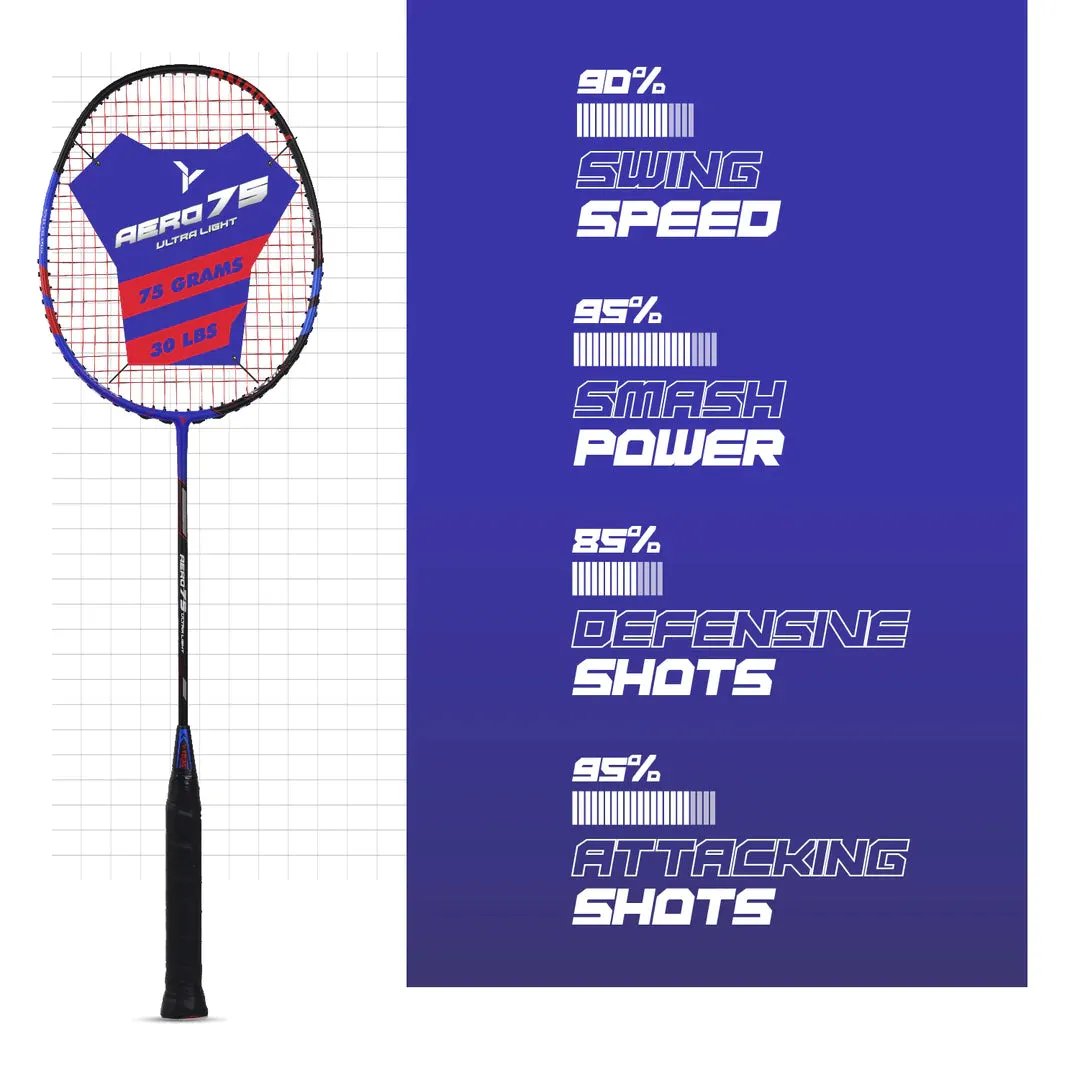 Young Aero 75 Ultralight Badminton Racket (Strung) | Black/Blue