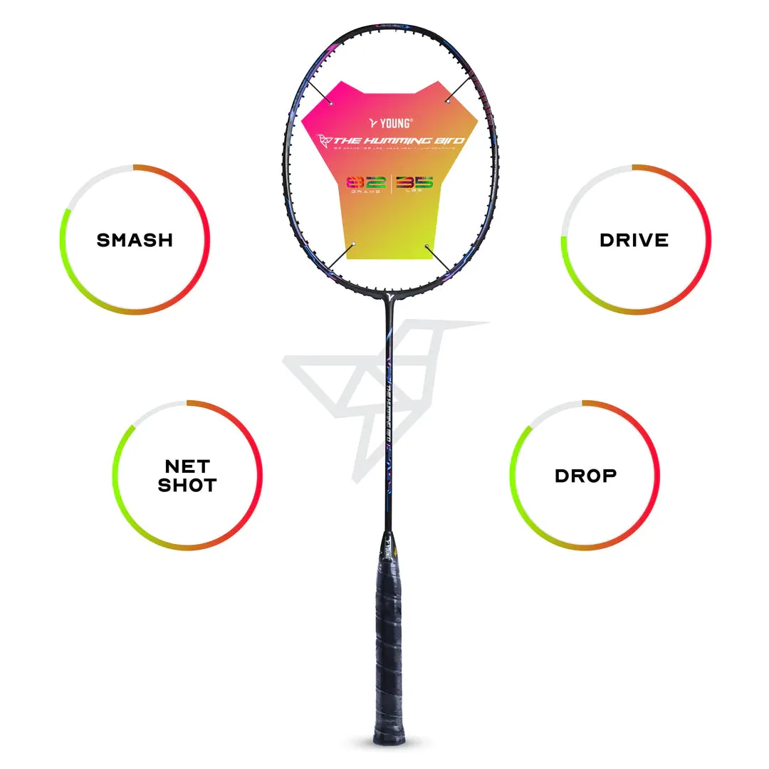 Young The Humming Bird Badminton Racket (Unstrung) | Black/Blue/Red